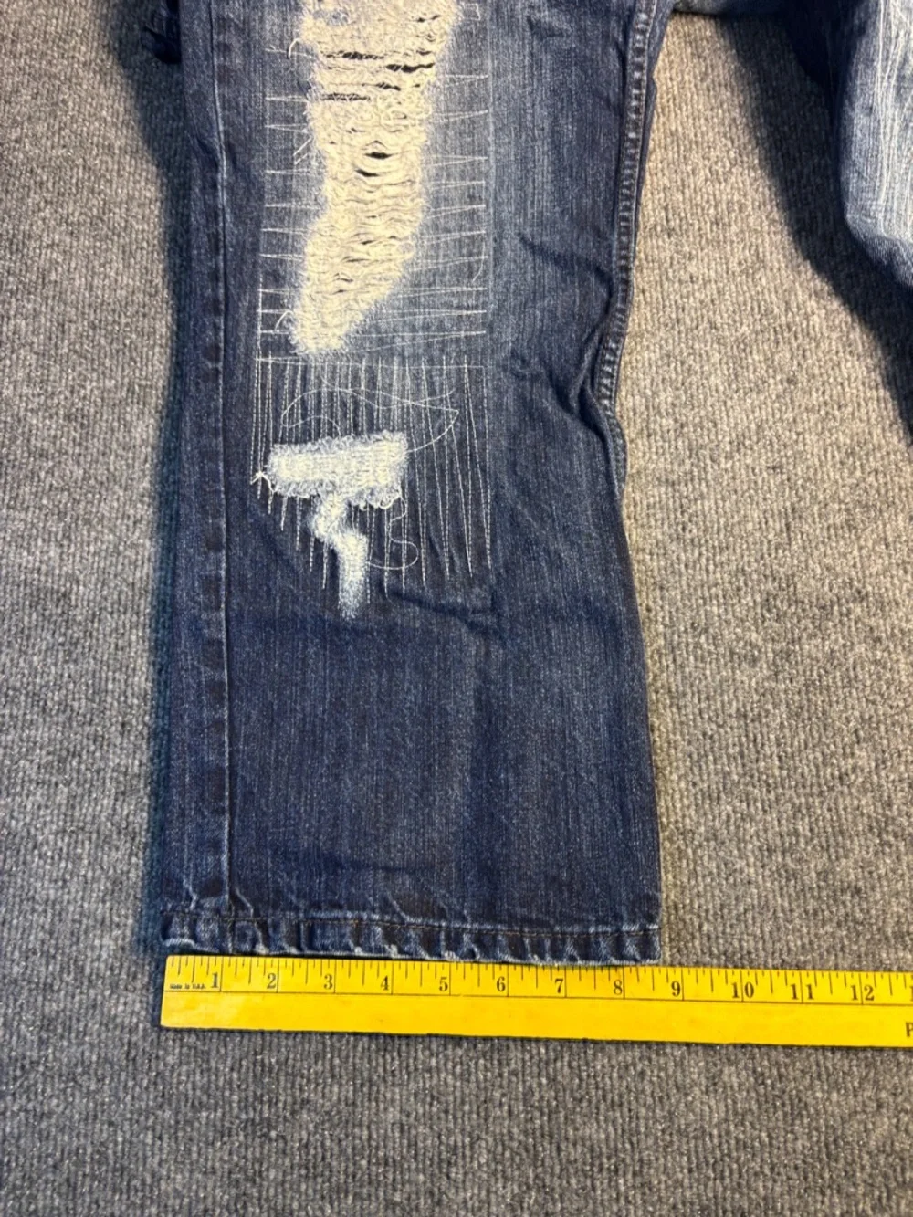 JEANIUS Akademiks Jeans Men 38 Blue Denim Stitch Distressed Stretch Straight Leg